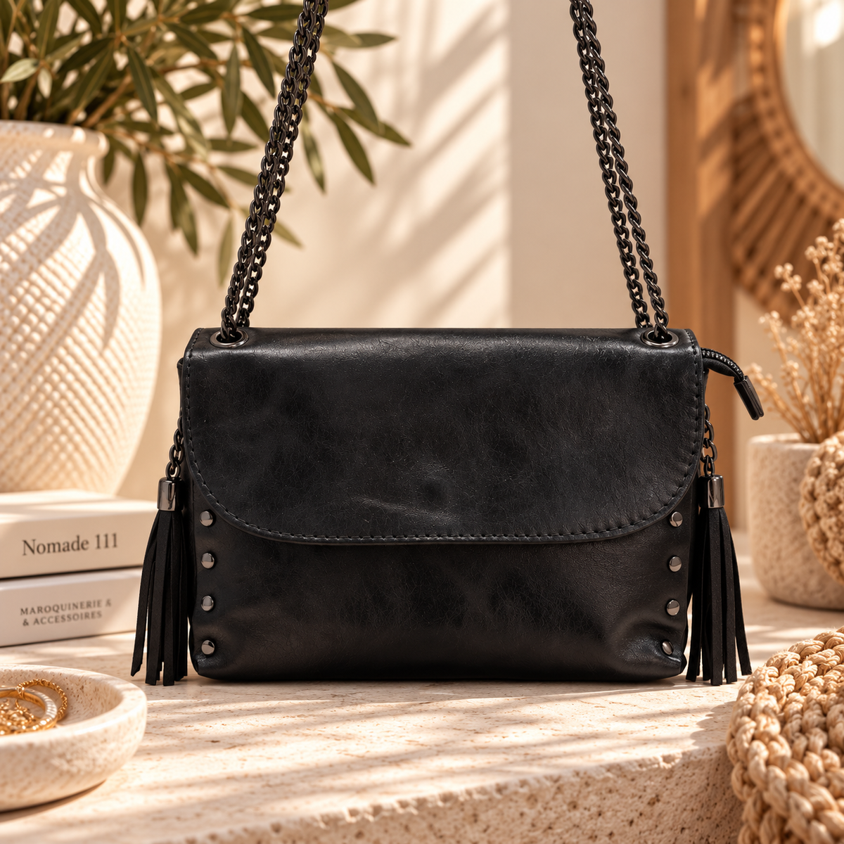 Nomade Rock ⭐ – Sac en cuir irisé à chaîne