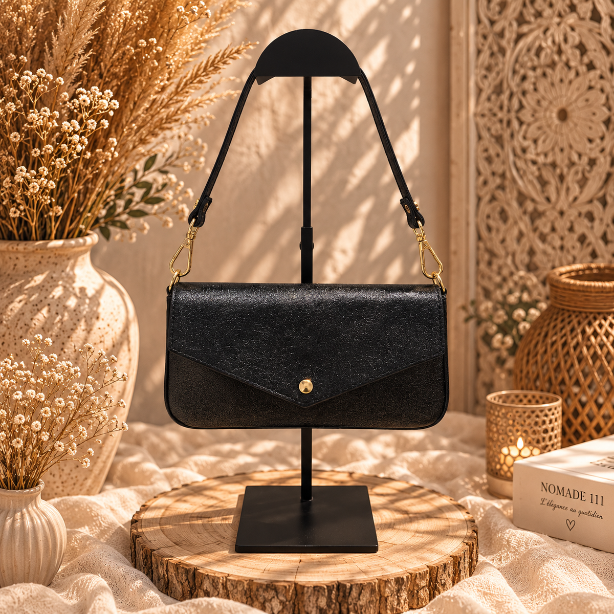Sac pochette en cuir brillant