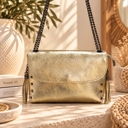 Nomade Rock ⭐ – Sac en cuir irisé à chaîne
