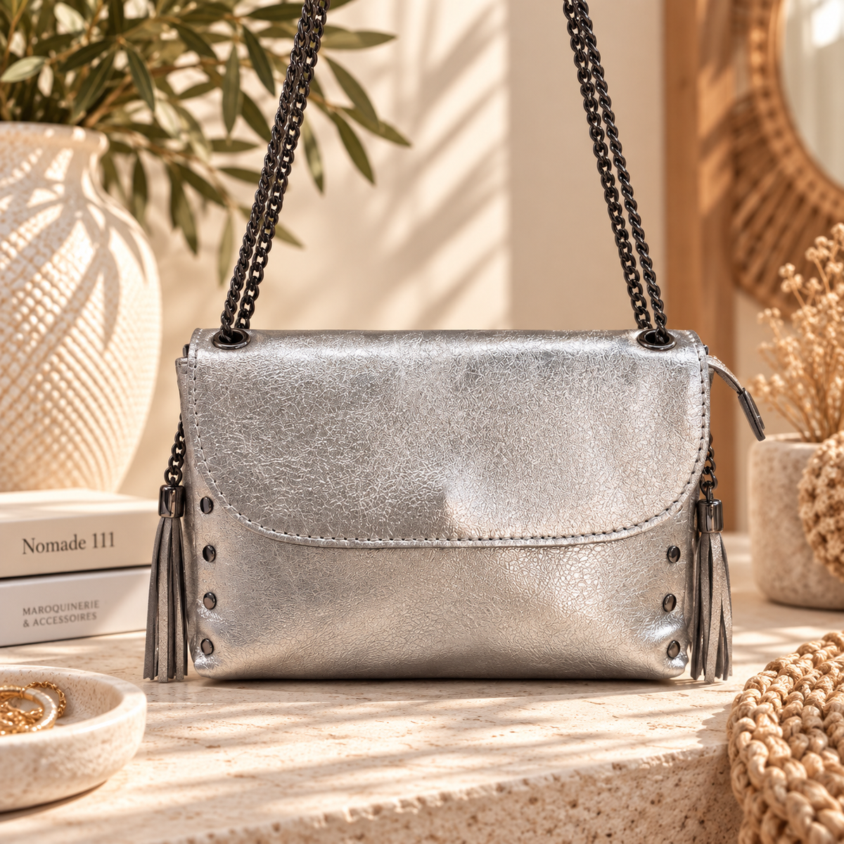 Nomade Rock ⭐ – Sac en cuir irisé à chaîne