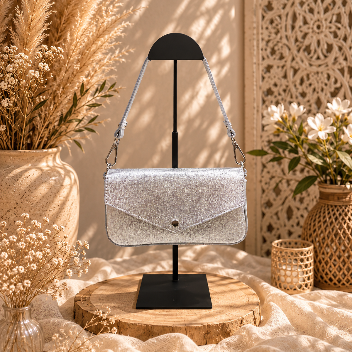 Sac pochette en cuir brillant