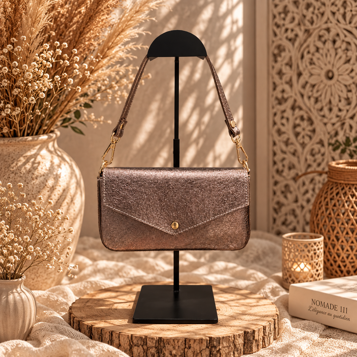 Sac pochette en cuir brillant
