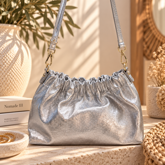 Nomade Glow ⭐ – Sac en cuir métallisé effet bourse