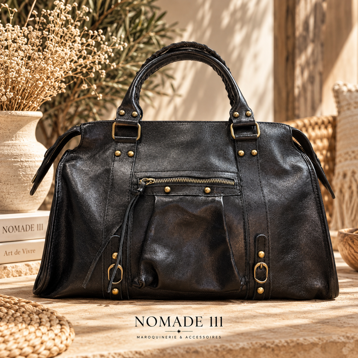Nomade Icon Maxi sac à main en cuir brillant noir