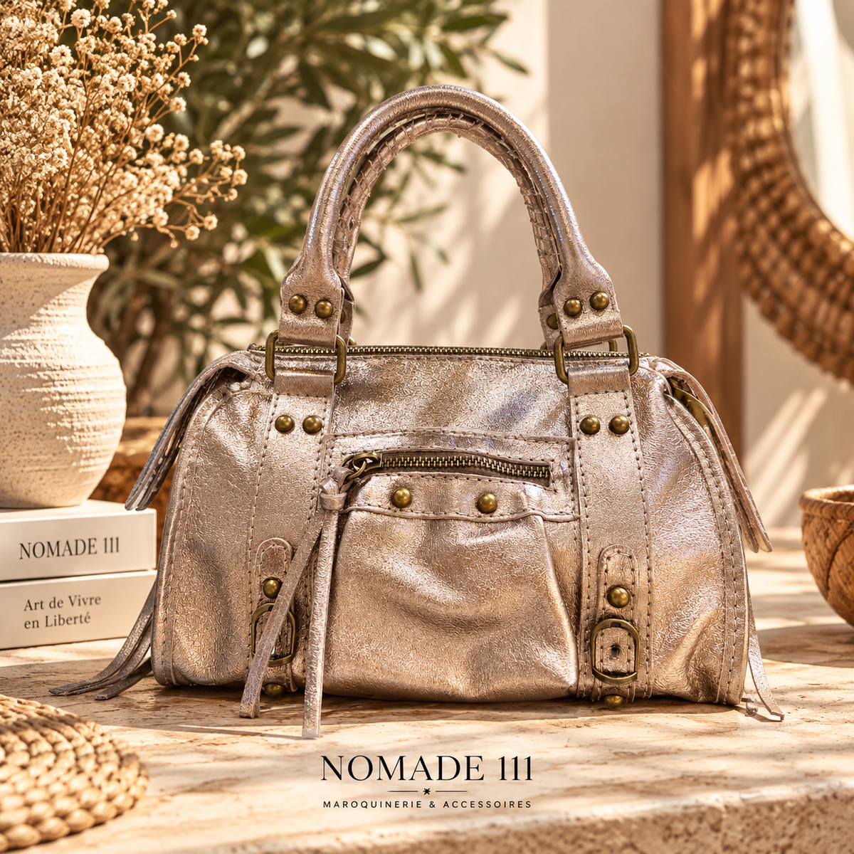 Nomade Icon Medium sac en cuir brillant champagne - Nomade 111